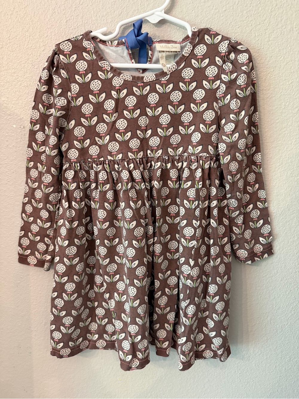 Matilda Jane Brown Floral Long Sleeve Dress with White and Green Accents